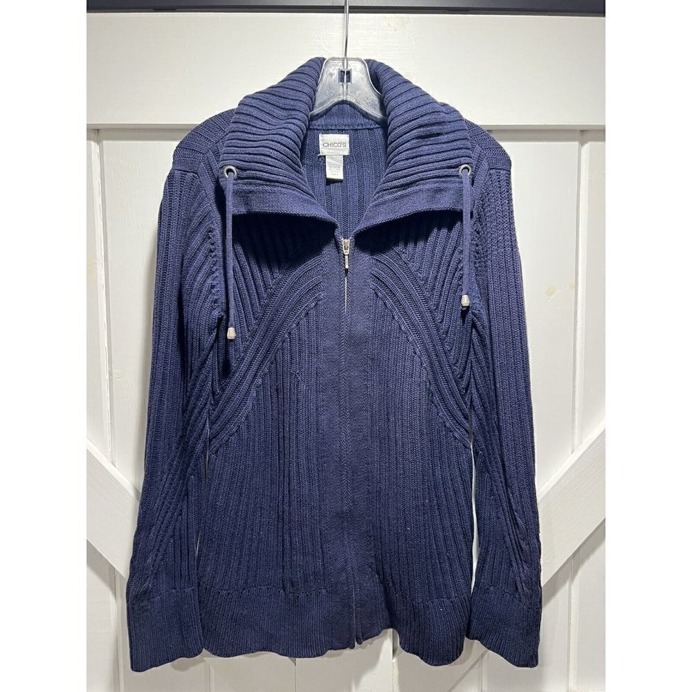 Chicos Sweater Heavy Knit Cotton Zip Sweater  Size 1 Small Cozy Grandma Core